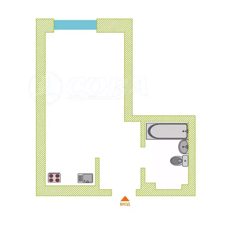Квартира-студия: Тюмень, Интернациональная улица, 199к9 (25.2 м) - Фото 1