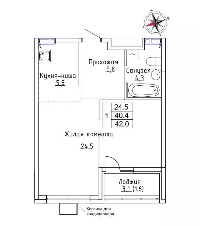 Квартира-студия: Новый, улица Ленина, 6с1 (42 м) - Фото 0
