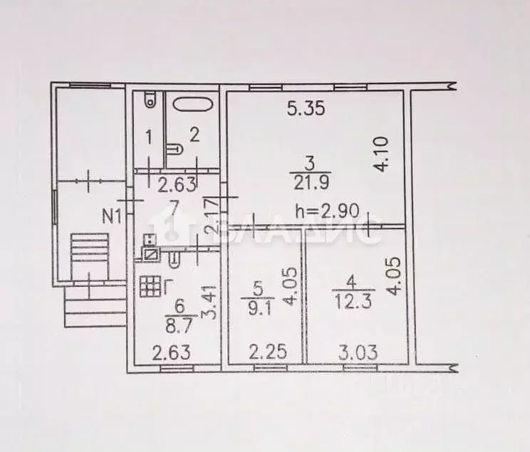 3-к кв. Владимирская область, Вязники Мельничная ул., 3 (63.9 м) - Фото 2