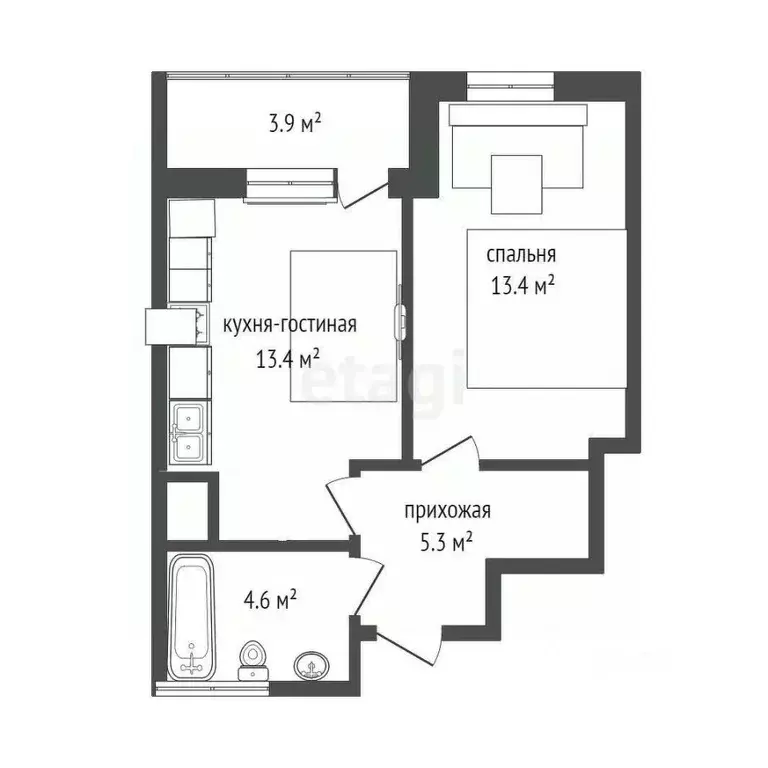 1-к кв. Тюменская область, Тюмень Интернациональная ул., 197В (40.6 м) - Фото 2