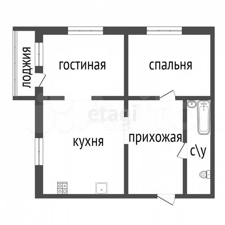 2-к. квартира, 59 м, 4/4 эт. - Фото 0