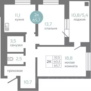 2-к кв. Красноярский край, Красноярск ул. Авиаторов, 7/2 (65.7 м) - Фото 0