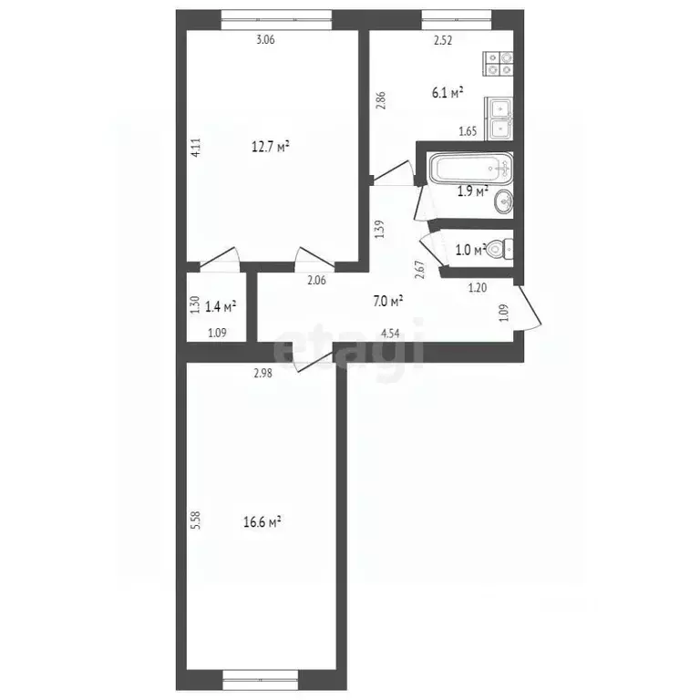 2-к кв. Башкортостан, Стерлитамак ул. Худайбердина, 76 (46.7 м) - Фото 2