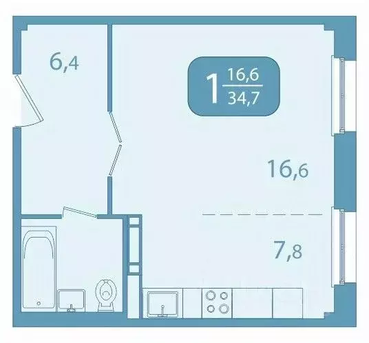 1-к кв. Томская область, Томск ул. Юрия Ковалева, 47 (34.73 м) - Фото 0