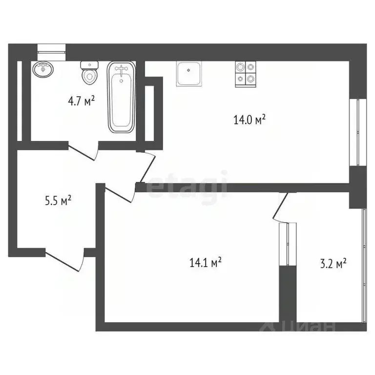 1-к кв. Тюменская область, Тюмень ул. Новоселов, 107 (39.7 м) - Фото 1