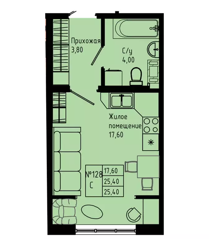 Квартира-студия: Коммунар, Железнодорожная улица, 41к2 (25.4 м) - Фото 1