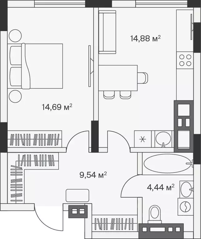 1-к кв. Калининградская область, Гурьевский муниципальный округ, пос. ... - Фото 1