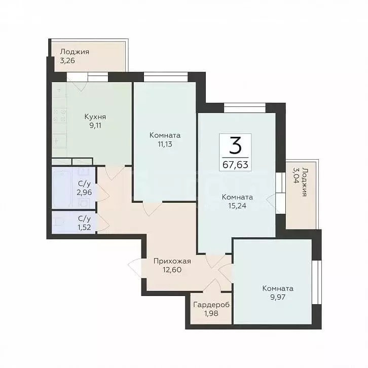 3-комнатная квартира: Воронеж, Острогожская улица, 156/2 (67.63 м) - Фото 1