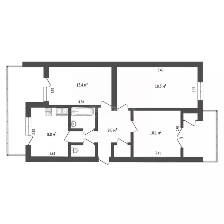 3-к кв. Крым, Бахчисарай ул. Фрунзе, 50 (64.3 м) - Фото 2