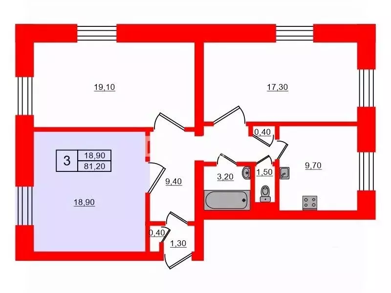 Комната Санкт-Петербург Октябрьская наб., 78К3 (18.9 м) - Фото 1