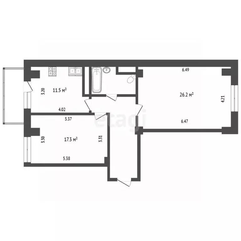 2-к кв. Белгородская область, Белгород ул. Толстого, 55 (71.5 м) - Фото 1