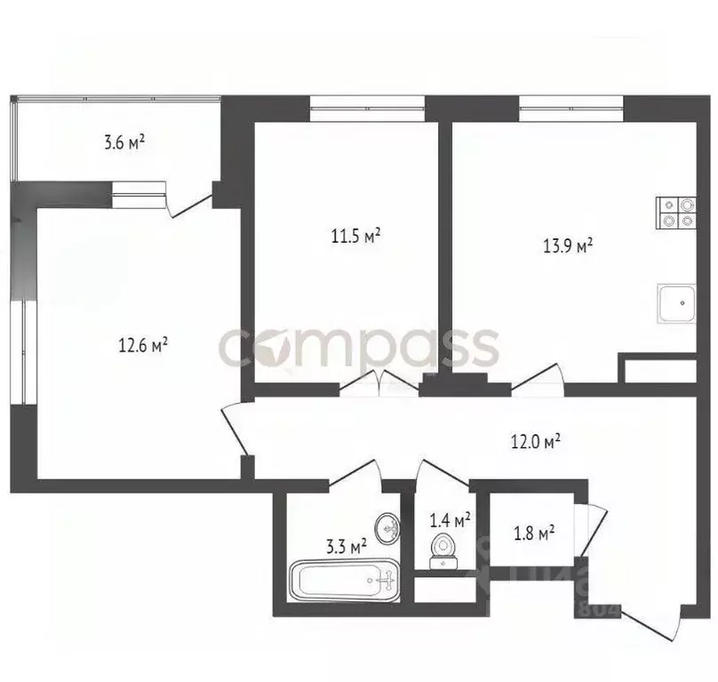 2-к кв. Тюменская область, Тюмень Интернациональная ул., 197Б (60.1 м) - Фото 1