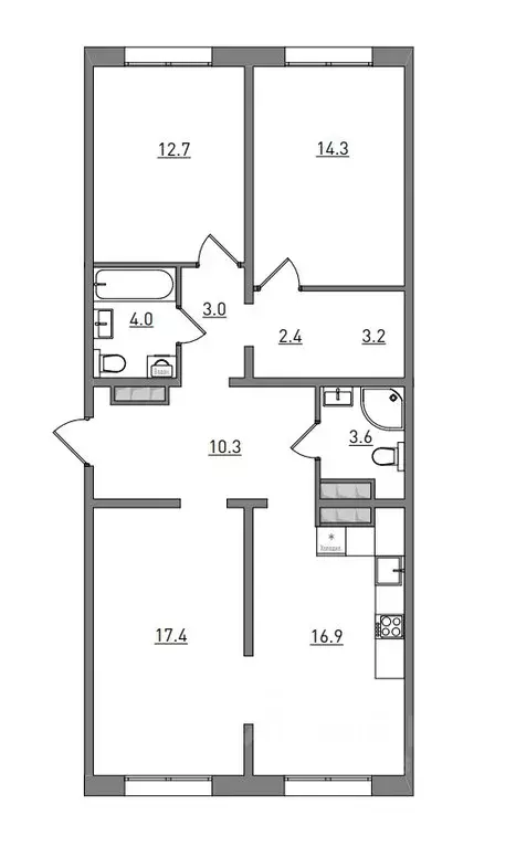 3-к кв. Кировская область, Киров бул. Прибрежный, 6 (87.8 м) - Фото 2