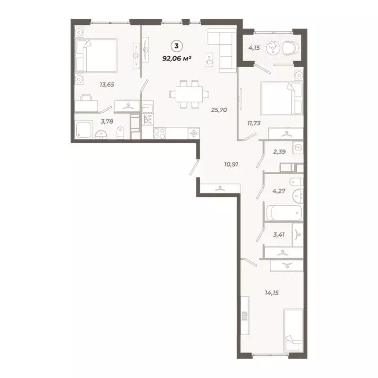 3-комнатная квартира: Санкт-Петербург, ЖК Знатный (92.06 м) - Фото 1