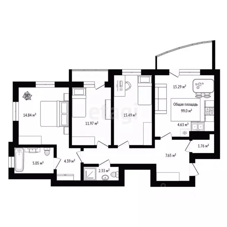 4-к кв. Новосибирская область, Новосибирск Народная ул., 9 (90.2 м) - Фото 1