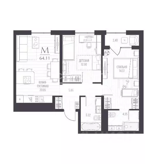 2-к кв. Курская область, Курск ул. Чехова, 3 (64.1 м) - Фото 1