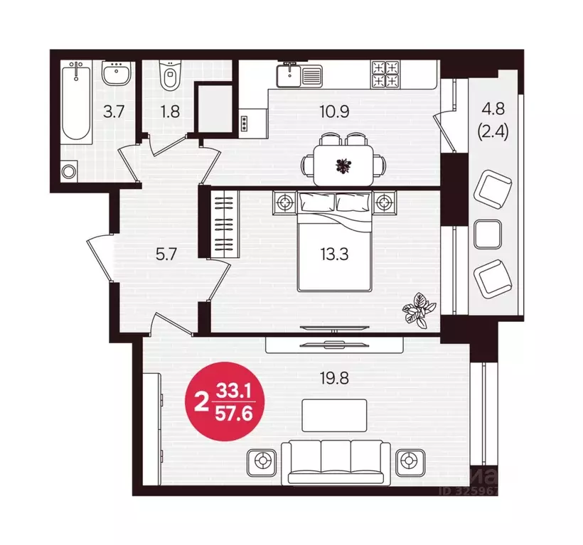 2-к кв. Чувашия, Новочебоксарск ул. 10-й Пятилетки, поз5 (57.6 м) - Фото 2