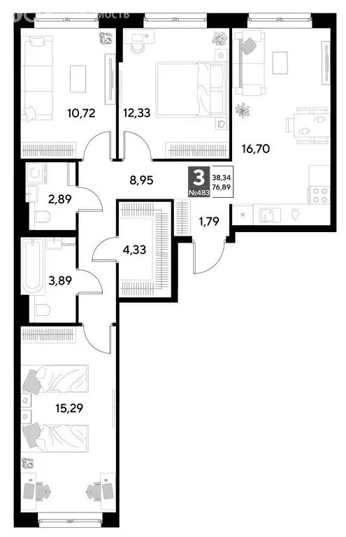 3-комнатная квартира: Калуга, улица Болдина, 22/1 (76.89 м) - Фото 0