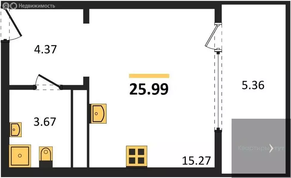 Квартира-студия: Воронеж, набережная Чуева, 7 (25.99 м) - Фото 1