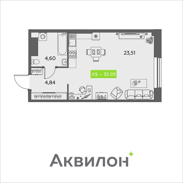 Квартира-студия: Архангельск, улица Розы Шаниной, 4 (32.95 м) - Фото 0