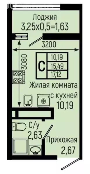 Квартира-студия: село Небуг, Спортивная улица (17.12 м) - Фото 1