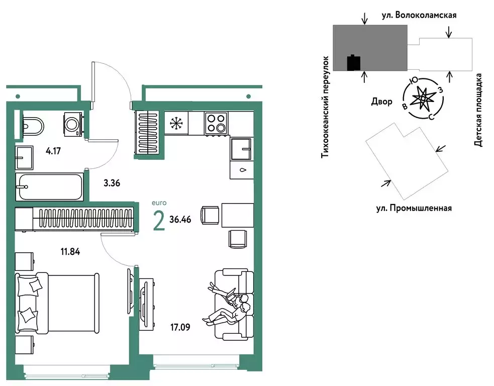 2-комнатная квартира: Тюмень, улица Мельникайте, 42к1 (36.46 м) - Фото 1