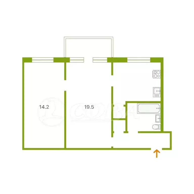 2-комнатная квартира: Тюмень, улица Пермякова, 4 (44 м) - Фото 2