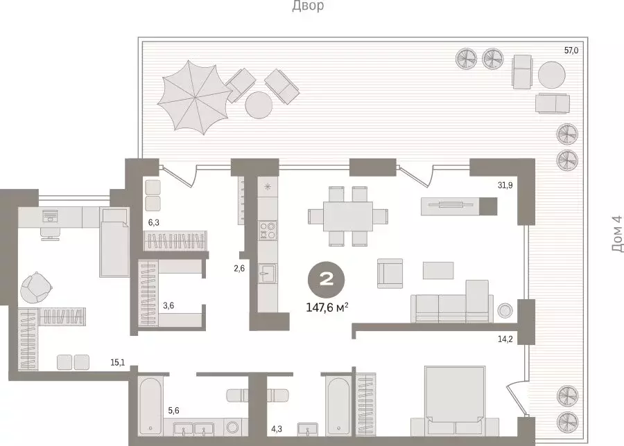 2-комнатная квартира: Новосибирск, улица Декабристов, 107/9 (146.5 м) - Фото 1