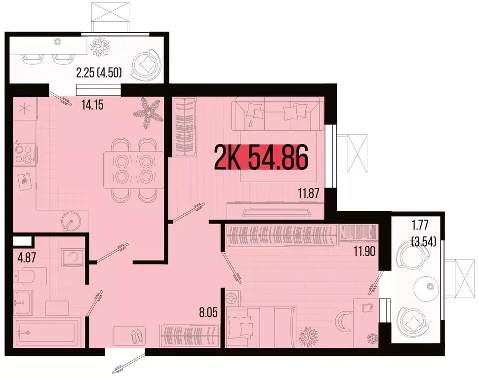 2-комнатная квартира: Северская, ЖК Цветной Бульвар (50.84 м) - Фото 0
