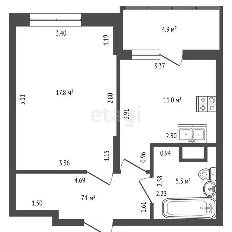 1-комнатная квартира: Санкт-Петербург, проспект Патриотов, 34 (41.2 м) - Фото 1