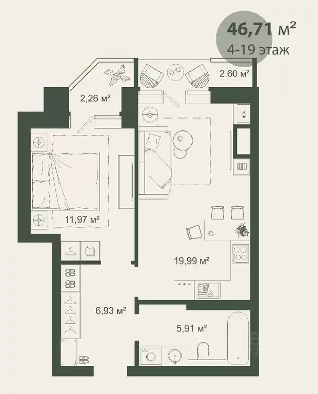 1-к кв. Астраханская область, Астрахань ул. Трофимова, 1 (46.71 м) - Фото 0