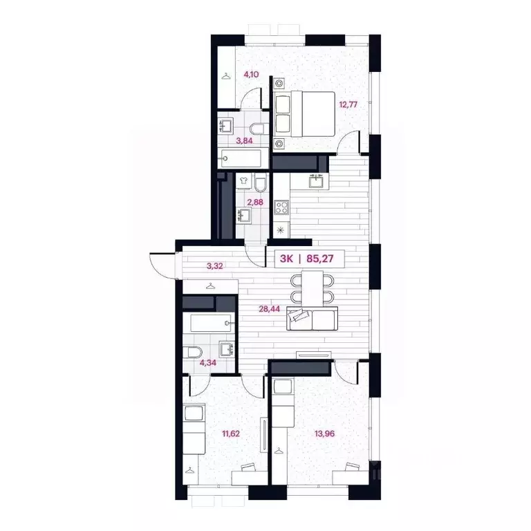 3-к кв. Омская область, Омск Пушкина 77 жилой комплекс (85.27 м) - Фото 0