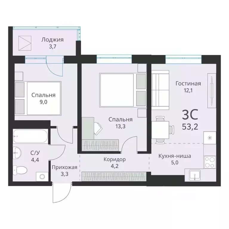 3-к кв. Новосибирская область, Новосибирск  (53.2 м) - Фото 0