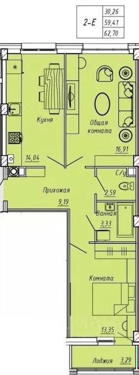 2-к кв. Ивановская область, Иваново Апрельская ул., 95 (62.7 м) - Фото 0