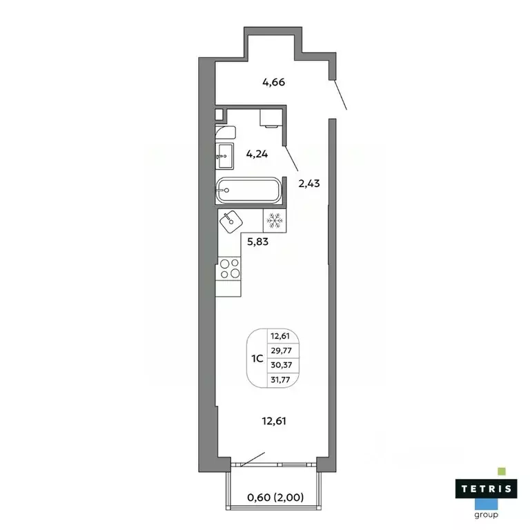 Студия Свердловская область, Екатеринбург Уралмаш жилрайон,  (30.37 м) - Фото 1