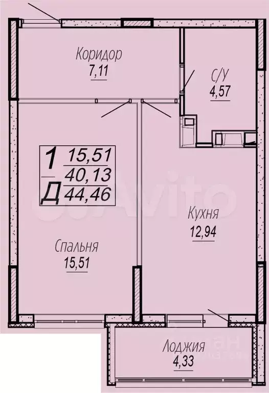 1-к. квартира, 44,5 м, 2/16 эт. - Фото 0