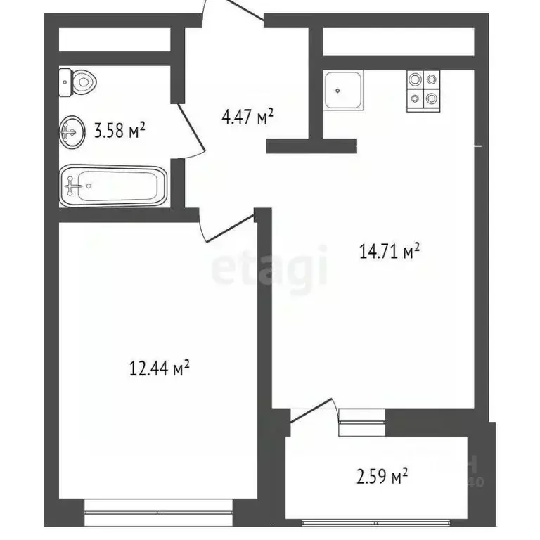 1-к кв. Тюменская область, Тюмень ул. Андрея Приказнова, 2 (37.79 м) - Фото 2