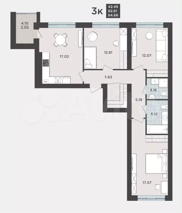 3-к. квартира, 83 м, 4/9 эт. - Фото 1