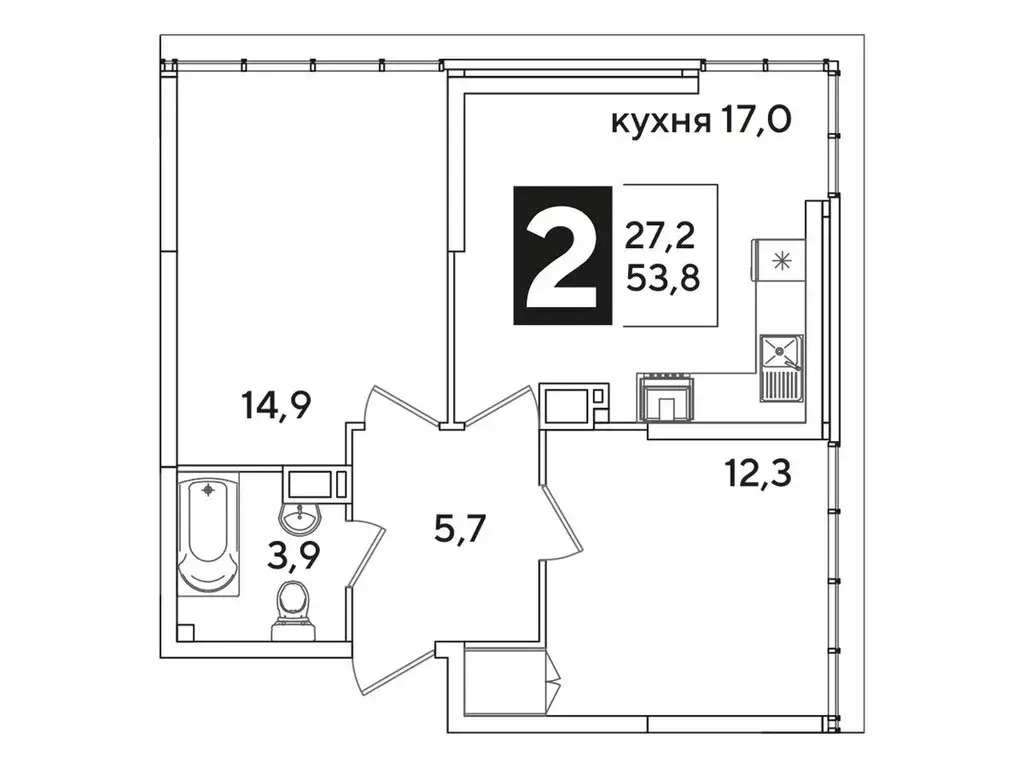 2-комнатная квартира: Краснодар, жилой комплекс Самолёт-6 (53.8 м) - Фото 1