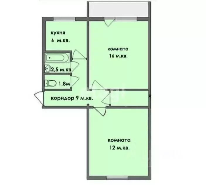 2-к кв. Тверская область, Тверь Садовый пер., 18 (47.5 м) - Фото 1