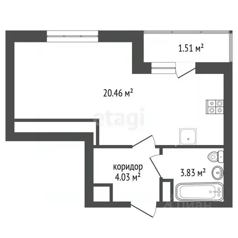 Студия Ярославская область, Ярославль ул. Дядьковская, 48 (29.83 м) - Фото 2