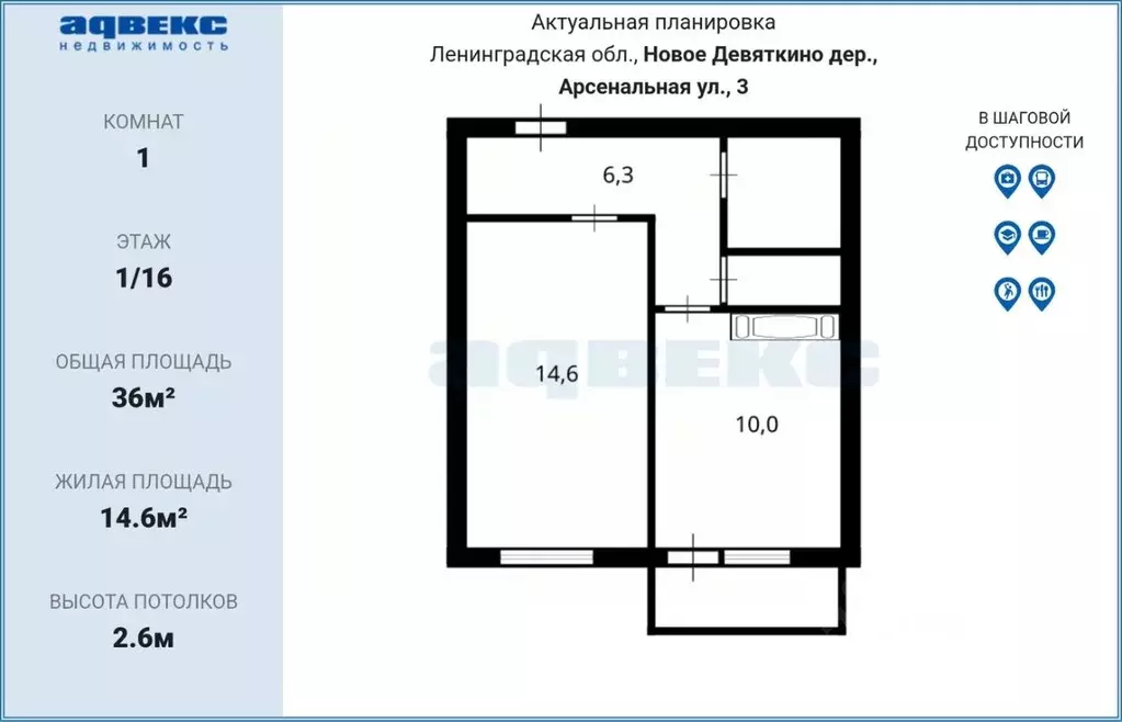 1-к кв. Ленинградская область, Всеволожский район, д. Новое Девяткино ... - Фото 2