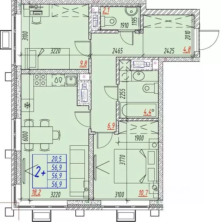 3-к кв. Астраханская область, Астрахань ул. Бэра, 29 (56.9 м) - Фото 1