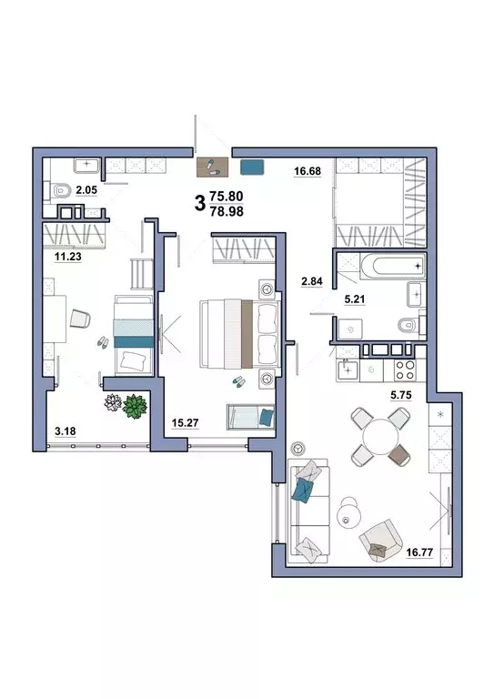 3-комнатная квартира: Энгельс, Полиграфическая улица, 77А (78.98 м) - Фото 1