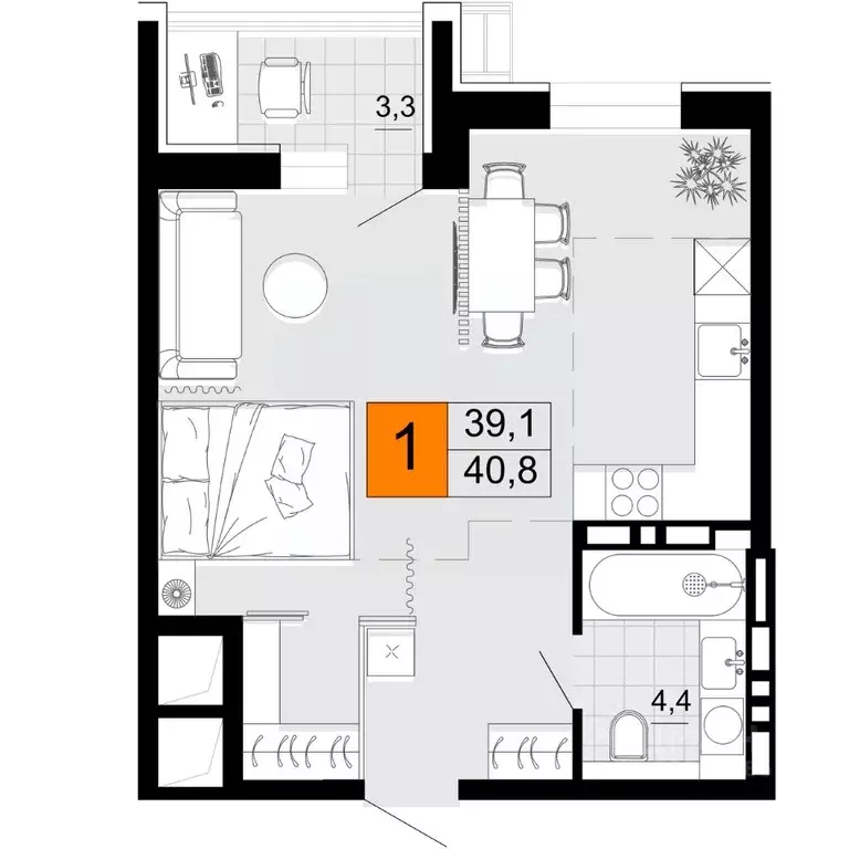 1-к кв. Приморский край, Уссурийск Горизонты жилой комплекс (40.8 м) - Фото 1