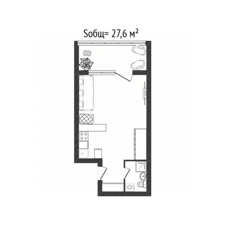 Студия Брянская область, Брянск ул. Ульянова, 24 (27.6 м) - Фото 2