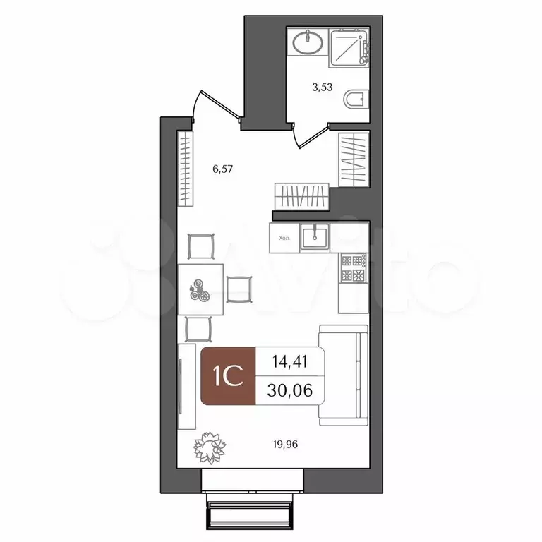 Квартира-студия, 30 м, 10/21 эт. - Фото 1
