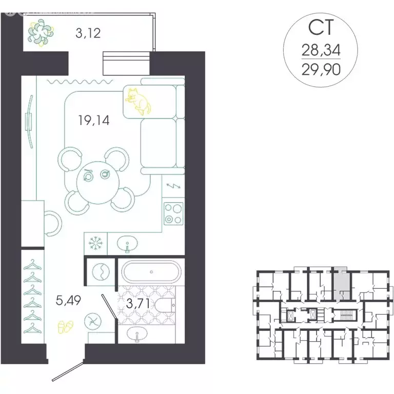 Квартира-студия: Пенза, Колышлейская улица, 7 (29.9 м) - Фото 2
