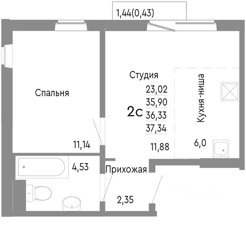 2-к кв. Челябинская область, Челябинск Нефтебазовая ул., 1к2 (36.33 м) - Фото 0