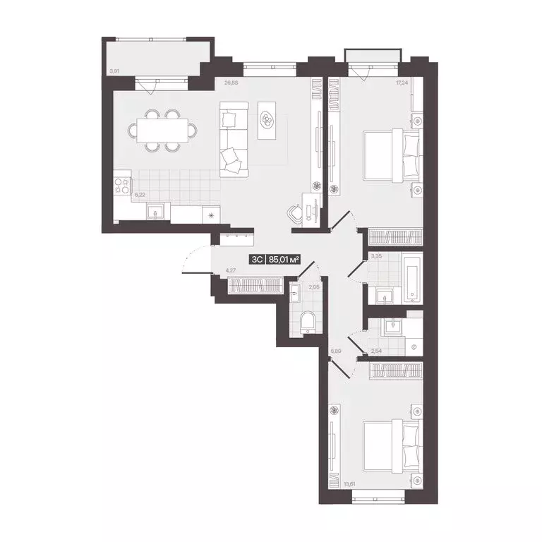 3-комнатная квартира: Кемерово, улица Гагарина (85.01 м) - Фото 0